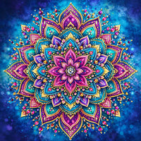 Thumbnail for Kiehtova ja värikäs mandala sinisellä taustalla