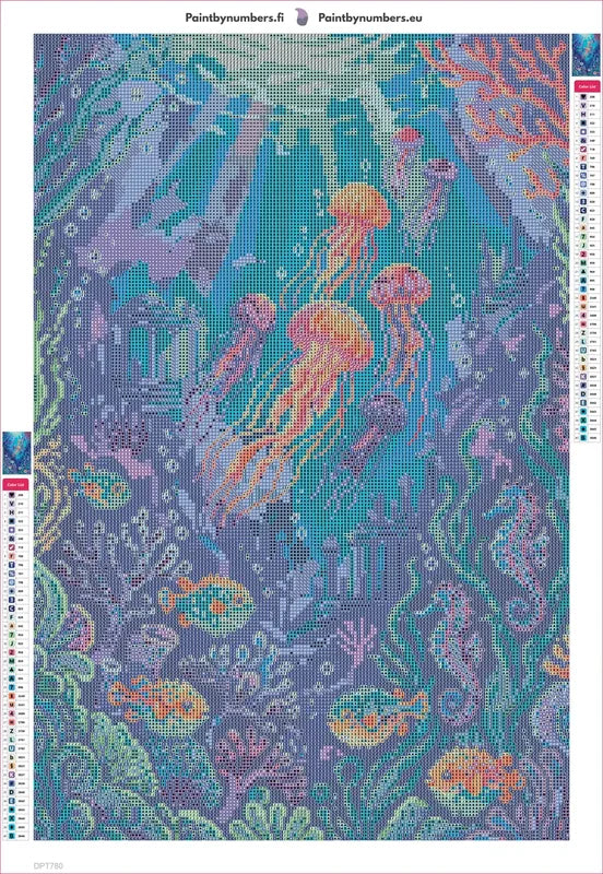 Colorful Underwater Fantasy Scene timanttimaalauksen liimapintainen canvas 40x60cm