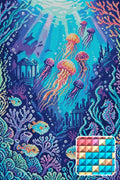Thumbnail for Colorful Underwater Fantasy Scene, 40x60 cm timanttimaalaus – lopullisen kuvion esikatselu ja lähikuva neliönmuotoisista timanteista