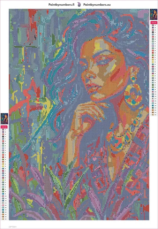 Colorful Woman Portrait Art timanttimaalauksen liimapintainen canvas 40x60cm