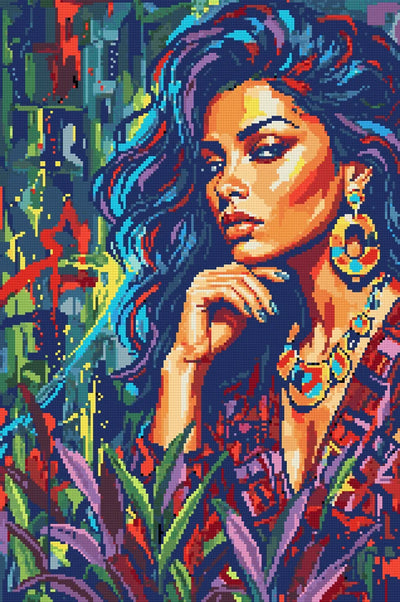 Colorful Woman Portrait Art, 40x60 cm timanttimaalaus – lopullisen kuvion esikatselu