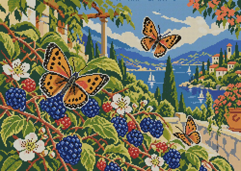 Copper Wings at the Blackberry, 70x50 cm timanttimaalaus – koko kuvion esikatselu ilman lähikuvaa