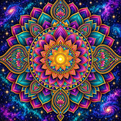 Cosmic Lotus Mandala, 60x60 cm timanttimaalaus – alkuperäinen kuva, josta kuvio on tehty