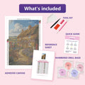 Thumbnail for Country Cottage Garden 40x60cm timanttimaalauspaketin sisalto: liimapintainen canvas, varikartta, tyokalut ja timanttipussit