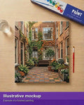 Thumbnail for Valmiin numeromaalauksen havainnekuva - Courtyard with Bench and Plants 50x50cm