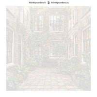 Thumbnail for Numeroitu kangas - Courtyard with Bench and Plants 50x50cm