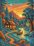 Thumbnail for Cozy Cabin by Sunset River, 30x40 cm timanttimaalaus – lopullisen kuvion esikatselu