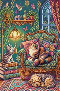 Thumbnail for Cozy Cats and Dog in Vintage Room, 40x60 cm timanttimaalaus – lopullisen kuvion esikatselu