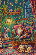 Thumbnail for Cozy Cats and Dog in Vintage Room, 40x60 cm timanttimaalaus – koko kuvion esikatselu ilman lähikuvaa