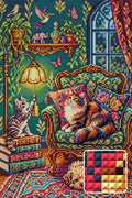 Thumbnail for Cozy Cats and Dog in Vintage Room, 40x60 cm timanttimaalaus – lopullisen kuvion esikatselu ja lähikuva neliönmuotoisista timanteista