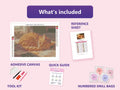 Thumbnail for Cozy Ginger Cat 40x30cm timanttimaalauspaketin sisalto: liimapintainen canvas, varikartta, tyokalut ja timanttipussit