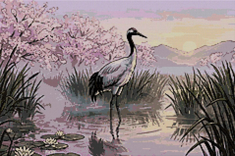 Timanttikuvio - Crane in Water