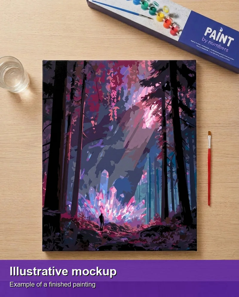 Valmiin numeromaalauksen havainnekuva - Crystal Forest Discovery 40x50cm