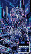 Thumbnail for Cyberpunk Female Android Operator, 40x70 cm timanttimaalaus – lopullisen kuvion esikatselu ja lähikuva neliönmuotoisista timanteista