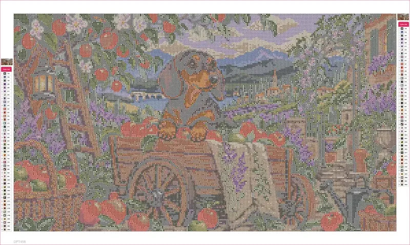 Dachshund in the Apple Cart timanttimaalauksen liimapintainen canvas 70x40cm
