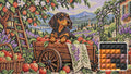 Thumbnail for Dachshund in the Apple Cart, 70x40 cm timanttimaalaus – lopullisen kuvion esikatselu ja lähikuva neliönmuotoisista timanteista