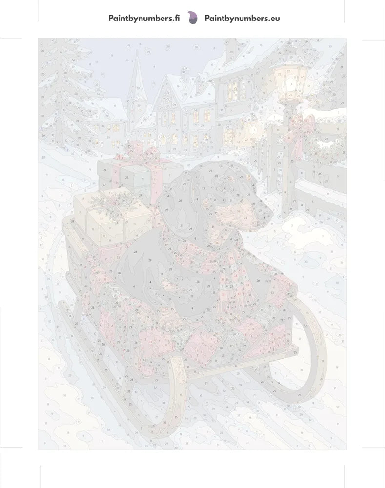 Numeroitu kangas - Dachshund on Sled 30x40cm