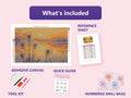 Thumbnail for Dandelions at Sunset 60x40cm timanttimaalauspaketin sisalto: liimapintainen canvas, varikartta, tyokalut ja timanttipussit