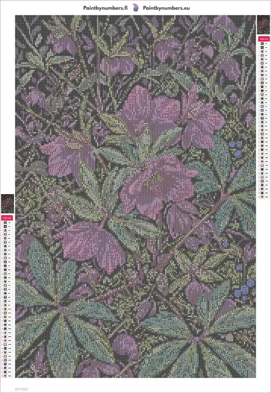 Dark Purple Woodland Flowers timanttimaalauksen liimapintainen canvas 40x60cm