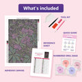 Thumbnail for Dark Purple Woodland Flowers 40x60cm timanttimaalauspaketin sisältö: liimapintainen canvas, värikartta, työkalut ja timanttipussit
