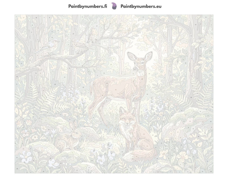 Numeroitu kangas - Deer Fox Rabbit Birds 50x40cm