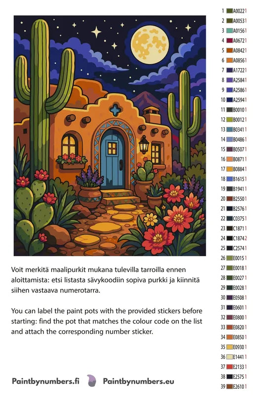 Värikartta ja ohjeet - Desert House and Cacti 40x50cm