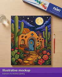 Thumbnail for Valmiin numeromaalauksen havainnekuva - Desert House and Cacti 40x50cm