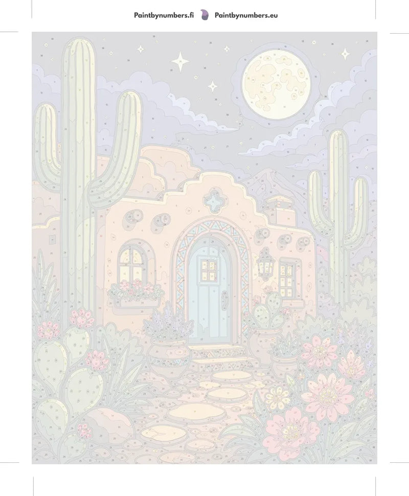 Numeroitu kangas - Desert House and Cacti 40x50cm