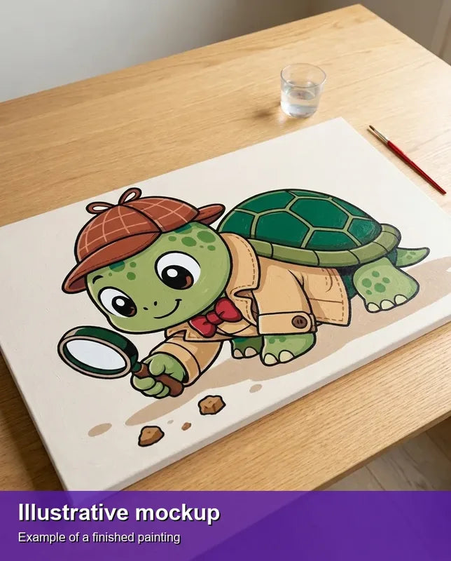 Valmiin numeromaalauksen havainnekuva - Detective Turtle Illustration 70x40cm