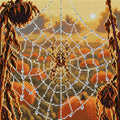 Thumbnail for Kasteinen hämähäkinseitti kurpitsapellon yllä aamulla, 30x30 cm timanttimaalaus – koko kuvion esikatselu