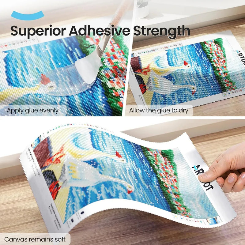 Lakka kiinnittää timantit vahvasti, mutta kangas säilyy joustavana ja taipuuvana.