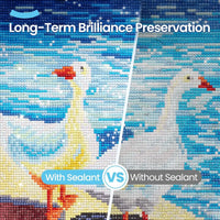 Thumbnail for Vertailukuva: timanttimaalaus lakalla versus ilman lakkaa – kirkkaampi ja kiiltävämpi lopputulos.