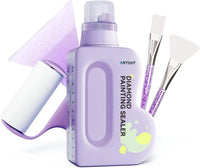 Thumbnail for Diamond painting -lakkapullo 500 ml ja mukana tulevat työkalut: lasta, nukkarulla ja siveltimet.