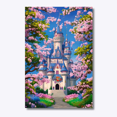 Path to the Floral Castle -timanttimaalaus 40x60cm, kukkien reunustama polku linnaan
