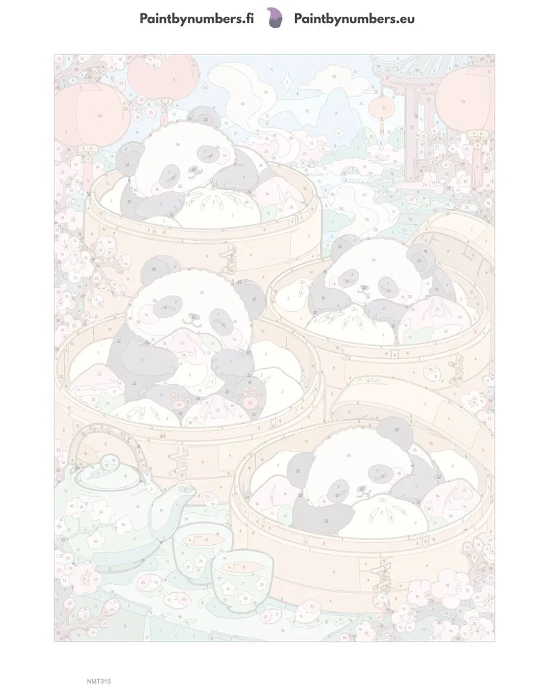 Numeromaalaus: Numeroitu kangas - Dim Sum Pandas 30x40cm