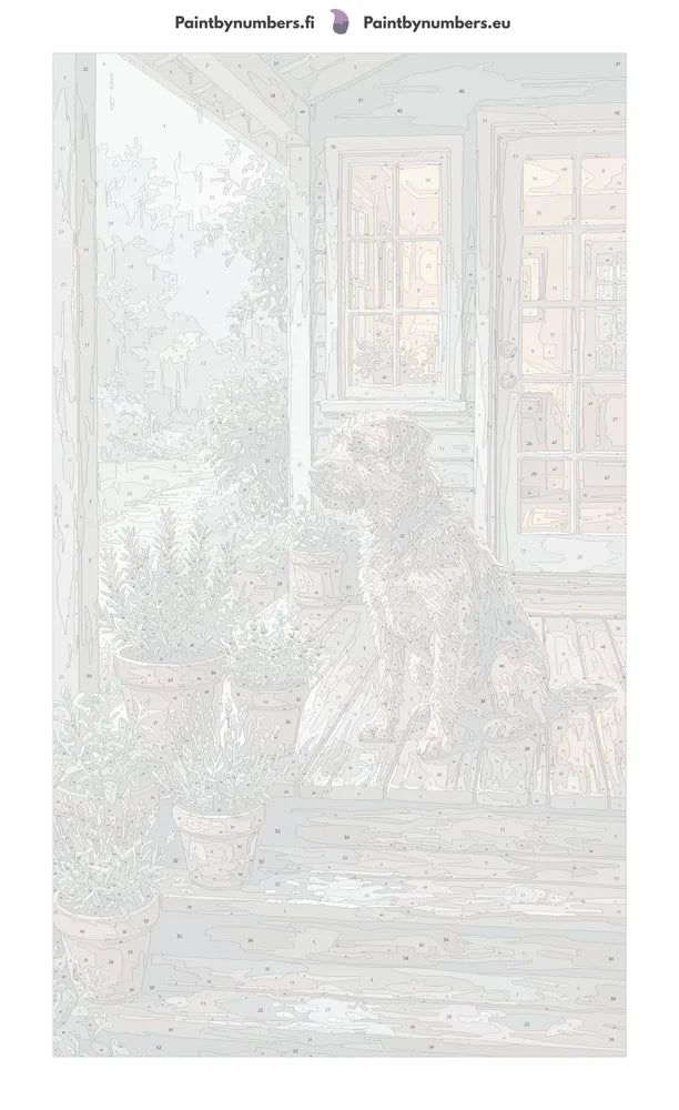 Numeroitu kangas - Dog on Porch Steps 40x70cm