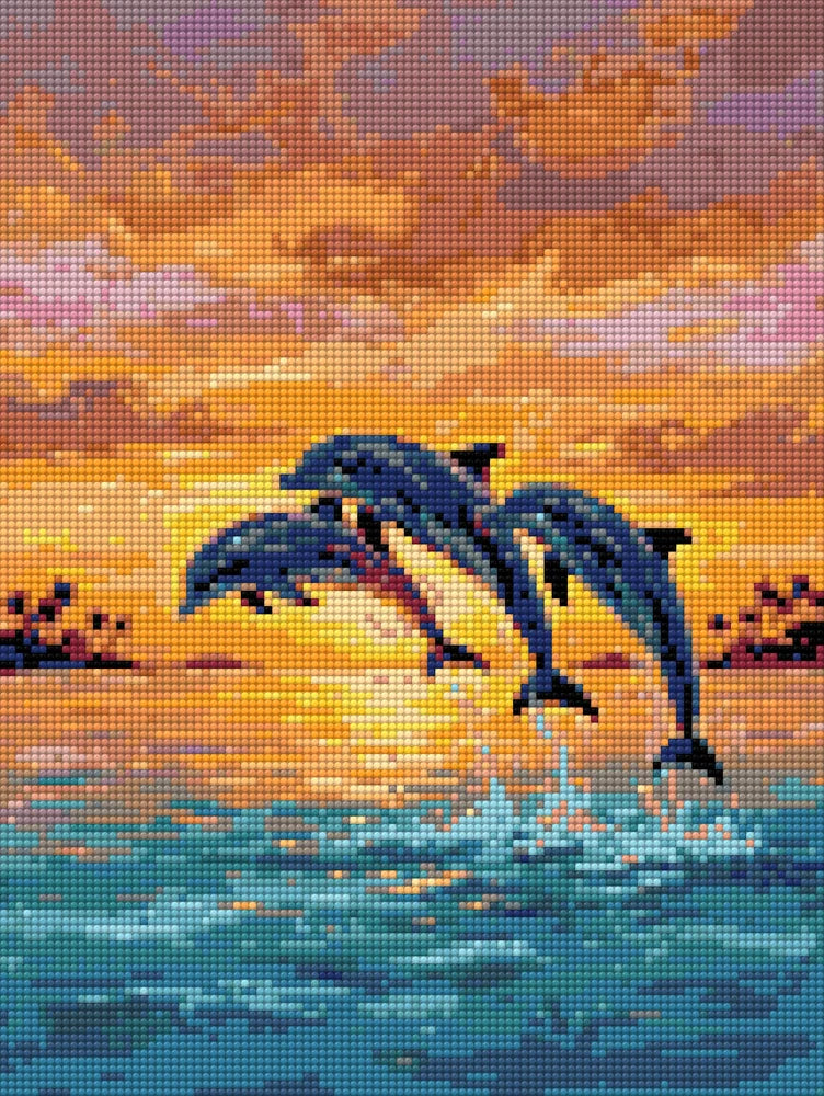Timanttikuvio - Dolphins at Sunset
