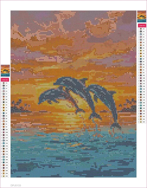 Dolphins at Sunset timanttimaalauksen liimapintainen canvas 30x40cm