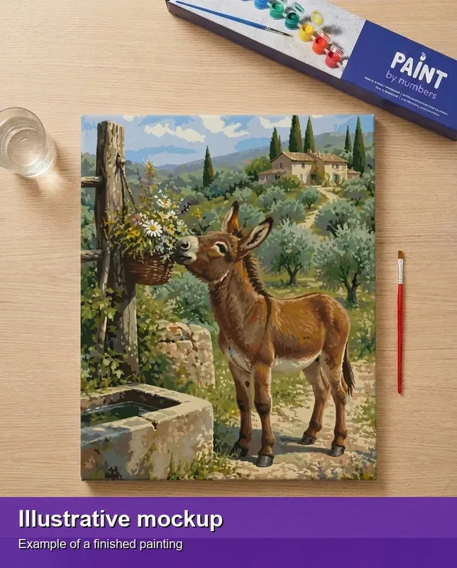 Valmiin numeromaalauksen havainnekuva - Donkey at Well 40x50cm