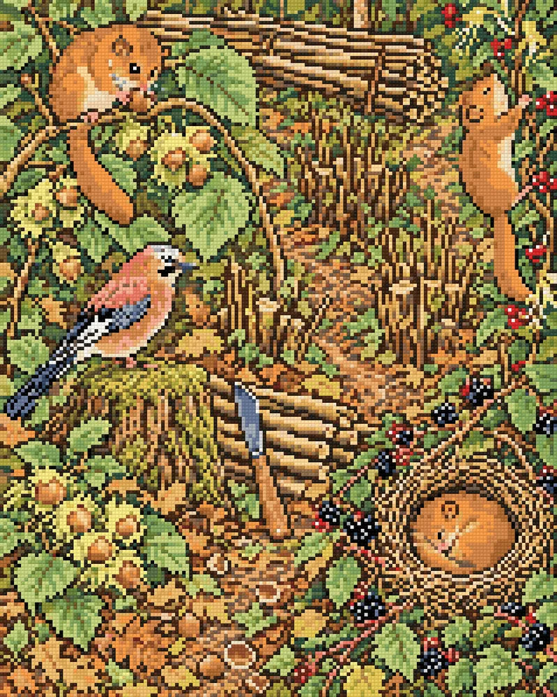 Dormice in the Hazel Coppice, 40x50 cm timanttimaalaus – lopullisen kuvion esikatselu