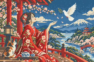 Dove over the Crimson Robe, 60x40 cm timanttimaalaus – lopullisen kuvion esikatselu