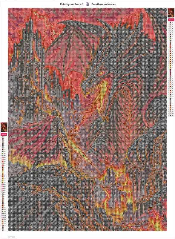 Dragon Knight of the Burning Peaks timanttimaalauksen liimapintainen canvas 50x70cm