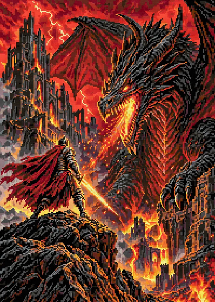 Dragon Knight of the Burning Peaks, 50x70 cm timanttimaalaus – lopullisen kuvion esikatselu