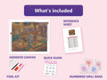 Thumbnail for Dragon Ramen 60x50cm timanttimaalauspaketin sisalto: liimapintainen canvas, varikartta, tyokalut ja timanttipussit