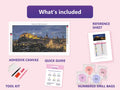 Thumbnail for Edinburgh Castle 60x30cm timanttimaalauspaketin sisalto: liimapintainen canvas, varikartta, tyokalut ja timanttipussit