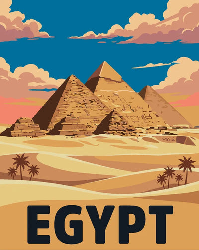 Egypti travel poster numeromaalaus, Gizan pyramidit