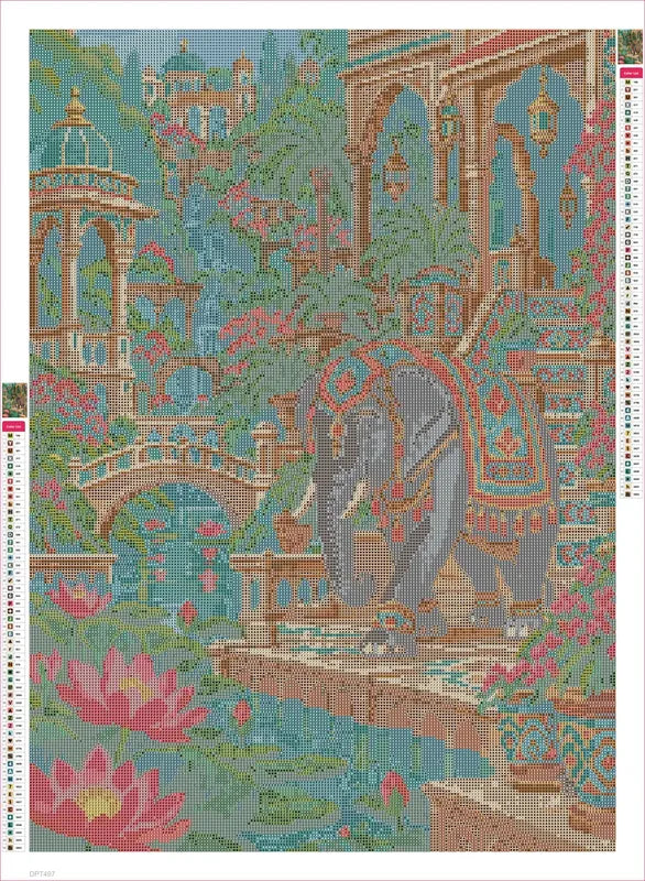 Elephant through the Lotus Palace timanttimaalauksen liimapintainen canvas 50x70cm