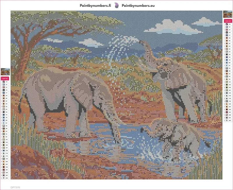 Elephants at the Clay Waterhole timanttimaalauksen liimapintainen canvas 50x40cm