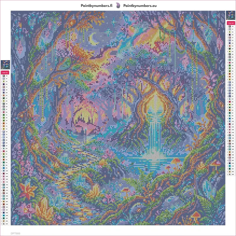 Enchanted Crystal Forest Waterfall timanttimaalauksen liimapintainen canvas 50x50cm