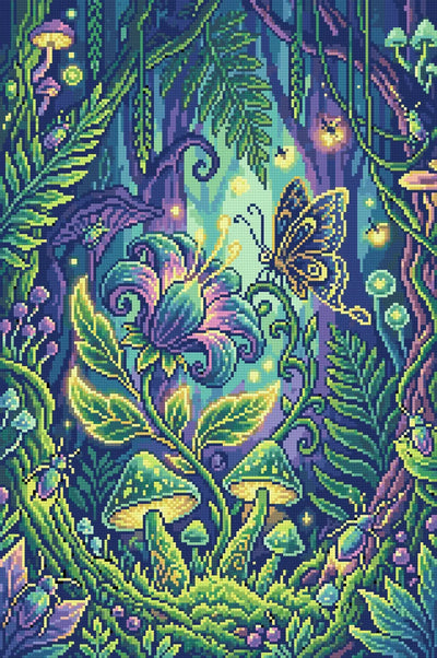Enchanted Forest Butterfly, 40x60 cm timanttimaalaus – lopullisen kuvion esikatselu
